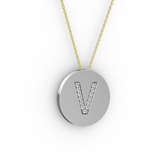 V Baş Harf kolye - Pırlanta 925 ayar gümüş kolye (0.1144 karat, 40 cm altın rolo zincir) #uwgdy3