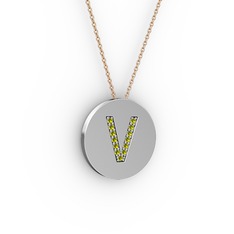 V Baş Harf kolye - Peridot 925 ayar gümüş kolye (40 cm gümüş rolo zincir) #zroebo