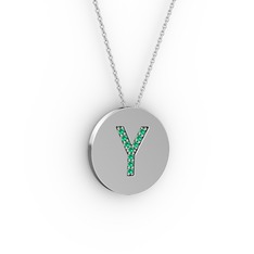 Y Baş Harf kolye - Yeşil kuvars 8 ayar beyaz altın kolye (40 cm beyaz altın rolo zincir) #15xmhh