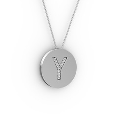 Y Baş Harf kolye - Beyaz zirkon 14 ayar beyaz altın kolye (40 cm gümüş rolo zincir) #18voky9