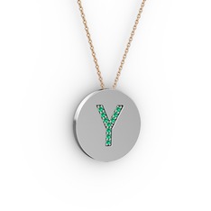 Y Baş Harf kolye - Yeşil kuvars 14 ayar beyaz altın kolye (40 cm rose altın rolo zincir) #19jobv8
