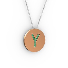 Y Baş Harf kolye - Yeşil kuvars 8 ayar rose altın kolye (40 cm beyaz altın rolo zincir) #1n8iq8n