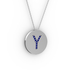 Y Baş Harf kolye - Lab safir 925 ayar gümüş kolye (40 cm gümüş rolo zincir) #1tirch6