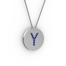 Y Baş Harf kolye - Lab safir 925 ayar gümüş kolye (40 cm gümüş rolo zincir) #1xw3ijd