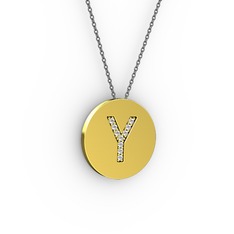 Y Baş Harf kolye - Pırlanta 8 ayar altın kolye (0.088 karat, 40 cm gümüş rolo zincir) #519owr