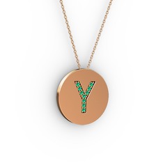 Y Baş Harf kolye - Yeşil kuvars 925 ayar rose altın kaplama gümüş kolye (40 cm rose altın rolo zincir) #80pf17