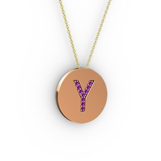 Y Baş Harf kolye - Ametist 925 ayar rose altın kaplama gümüş kolye (40 cm altın rolo zincir) #a7eowi