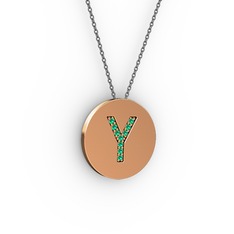 Y Baş Harf kolye - Yeşil kuvars 14 ayar rose altın kolye (40 cm gümüş rolo zincir) #fsprvm