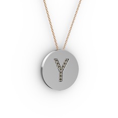 Y Baş Harf kolye - Dumanlı kuvars 925 ayar gümüş kolye (40 cm rose altın rolo zincir) #luinxn