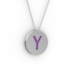 Y Baş Harf kolye - Ametist 925 ayar gümüş kolye (40 cm gümüş rolo zincir) #nyqbc