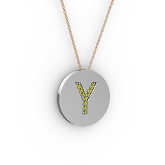 Y Baş Harf kolye - Peridot 14 ayar beyaz altın kolye (40 cm rose altın rolo zincir) #tzod3b