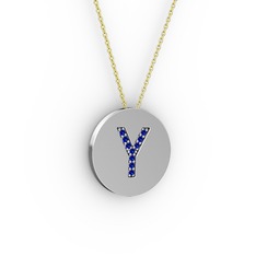 Y Baş Harf kolye - Lab safir 925 ayar gümüş kolye (40 cm altın rolo zincir) #wks7o6