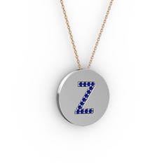 Z Baş Harf Kolye - Lab safir 925 ayar gümüş kolye (40 cm rose altın rolo zincir) #11rmdlg