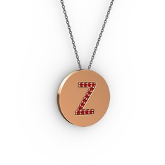 Z Baş Harf Kolye - Garnet 18 ayar rose altın kolye (40 cm gümüş rolo zincir) #12u80nd
