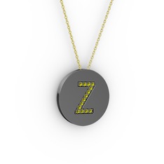 Z Baş Harf Kolye - Peridot 925 ayar siyah rodyum kaplama gümüş kolye (40 cm gümüş rolo zincir) #13goodm