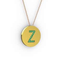 Z Baş Harf Kolye - Yeşil kuvars 925 ayar altın kaplama gümüş kolye (40 cm rose altın rolo zincir) #144ndye