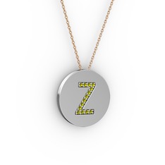 Z Baş Harf Kolye - Peridot 14 ayar beyaz altın kolye (40 cm rose altın rolo zincir) #168hbl5