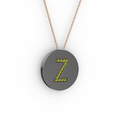 Z Baş Harf Kolye - Peridot 925 ayar siyah rodyum kaplama gümüş kolye (40 cm gümüş rolo zincir) #16q18nt