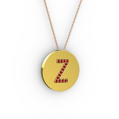 Z Baş Harf Kolye - Garnet 18 ayar altın kolye (40 cm rose altın rolo zincir) #17rox6