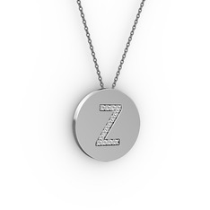 Z Baş Harf Kolye - Beyaz zirkon 18 ayar beyaz altın kolye (40 cm gümüş rolo zincir) #18y7x1b