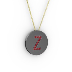 Z Baş Harf Kolye - Garnet 925 ayar siyah rodyum kaplama gümüş kolye (40 cm altın rolo zincir) #190g7qq