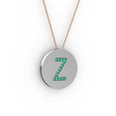 Z Baş Harf Kolye - Yeşil kuvars 8 ayar beyaz altın kolye (40 cm gümüş rolo zincir) #1gs3jmp