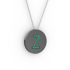 Z Baş Harf Kolye - Yeşil kuvars 925 ayar siyah rodyum kaplama gümüş kolye (40 cm beyaz altın rolo zincir) #1h09hwt