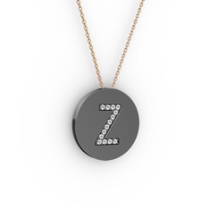 Z Baş Harf Kolye - Pırlanta 925 ayar siyah rodyum kaplama gümüş kolye (0.1232 karat, 40 cm gümüş rolo zincir) #1ue0uyk