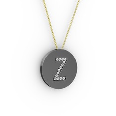 Z Baş Harf Kolye - Swarovski 925 ayar siyah rodyum kaplama gümüş kolye (40 cm altın rolo zincir) #1yt7igg