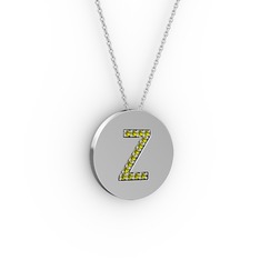Z Baş Harf Kolye - Peridot 8 ayar beyaz altın kolye (40 cm gümüş rolo zincir) #63r40s