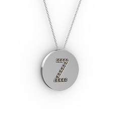 Z Baş Harf Kolye - Dumanlı kuvars 14 ayar beyaz altın kolye (40 cm gümüş rolo zincir) #8d1imm