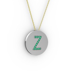 Z Baş Harf Kolye - Yeşil kuvars 8 ayar beyaz altın kolye (40 cm altın rolo zincir) #avfs7v
