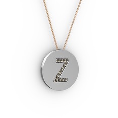 Z Baş Harf Kolye - Dumanlı kuvars 925 ayar gümüş kolye (40 cm rose altın rolo zincir) #g4y5xb