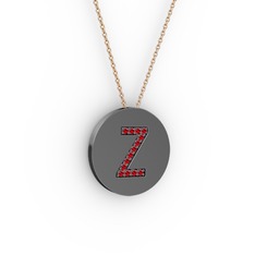 Z Baş Harf Kolye - Garnet 925 ayar siyah rodyum kaplama gümüş kolye (40 cm rose altın rolo zincir) #iklwz0