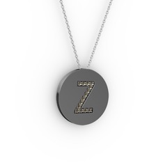 Z Baş Harf Kolye - Dumanlı kuvars 925 ayar siyah rodyum kaplama gümüş kolye (40 cm beyaz altın rolo zincir) #qvtbim