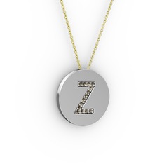 Z Baş Harf Kolye - Dumanlı kuvars 14 ayar beyaz altın kolye (40 cm gümüş rolo zincir) #t68dnc
