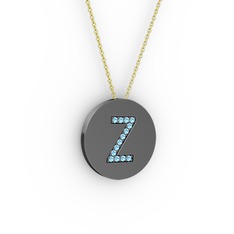 Z Baş Harf Kolye - Akuamarin 925 ayar siyah rodyum kaplama gümüş kolye (40 cm gümüş rolo zincir) #u12un2