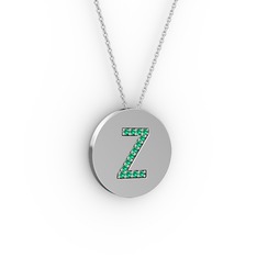 Z Baş Harf Kolye - Yeşil kuvars 18 ayar beyaz altın kolye (40 cm beyaz altın rolo zincir) #yl46ay