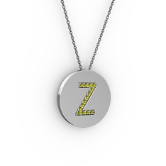 Z Baş Harf Kolye - Peridot 18 ayar beyaz altın kolye (40 cm gümüş rolo zincir) #zfng3s
