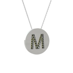 M Baş Harf Kolye - Peridot 8 ayar beyaz altın kolye (40 cm gümüş rolo zincir) #11lorq3