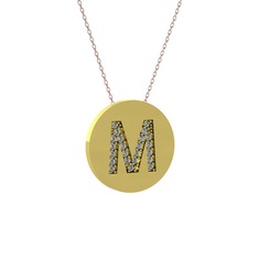 M Baş Harf Kolye - Pırlanta 14 ayar altın kolye (0.1232 karat, 40 cm rose altın rolo zincir) #12gnkec