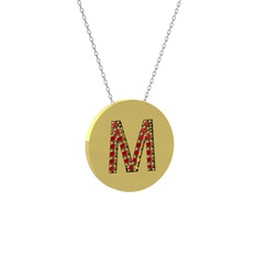 M Baş Harf Kolye - Garnet 8 ayar altın kolye (40 cm beyaz altın rolo zincir) #14jem4s