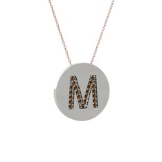 M Baş Harf Kolye - Dumanlı kuvars 925 ayar gümüş kolye (40 cm rose altın rolo zincir) #14vkboo