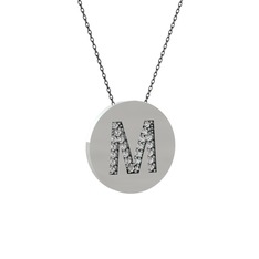 M Baş Harf Kolye - Swarovski 925 ayar gümüş kolye (40 cm gümüş rolo zincir) #15p7ak3