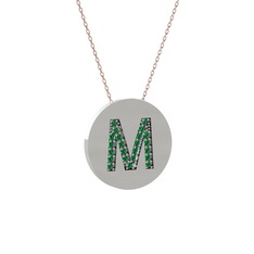 M Baş Harf Kolye - Yeşil kuvars 925 ayar gümüş kolye (40 cm rose altın rolo zincir) #1f821gi