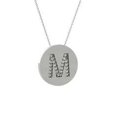 M Baş Harf Kolye - Beyaz zirkon 925 ayar gümüş kolye (40 cm gümüş rolo zincir) #1gkmq5j