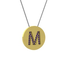 M Baş Harf Kolye - Ametist 925 ayar altın kaplama gümüş kolye (40 cm gümüş rolo zincir) #1i6m0ar