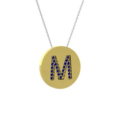 M Baş Harf Kolye - Lab safir 18 ayar altın kolye (40 cm beyaz altın rolo zincir) #1lacm6r