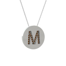 M Baş Harf Kolye - Dumanlı kuvars 925 ayar gümüş kolye (40 cm beyaz altın rolo zincir) #1rcrqny