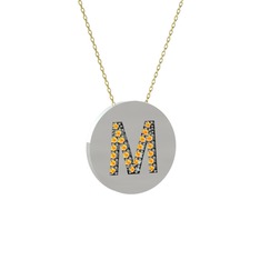M Baş Harf Kolye - Sitrin 925 ayar gümüş kolye (40 cm altın rolo zincir) #1w612md